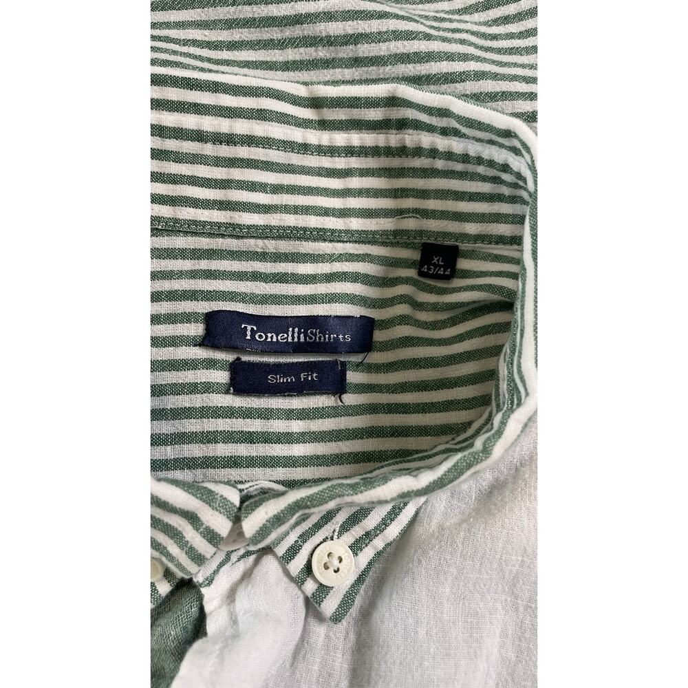 Tonelli Shirts Slim Fit Linen Preppy Coastal Striped Beach Roll Tab XL 43/44 - Picture 7 of 9